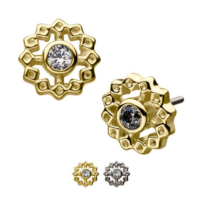 14Kt Gold Threadless Bezel Set Gem Flower Top