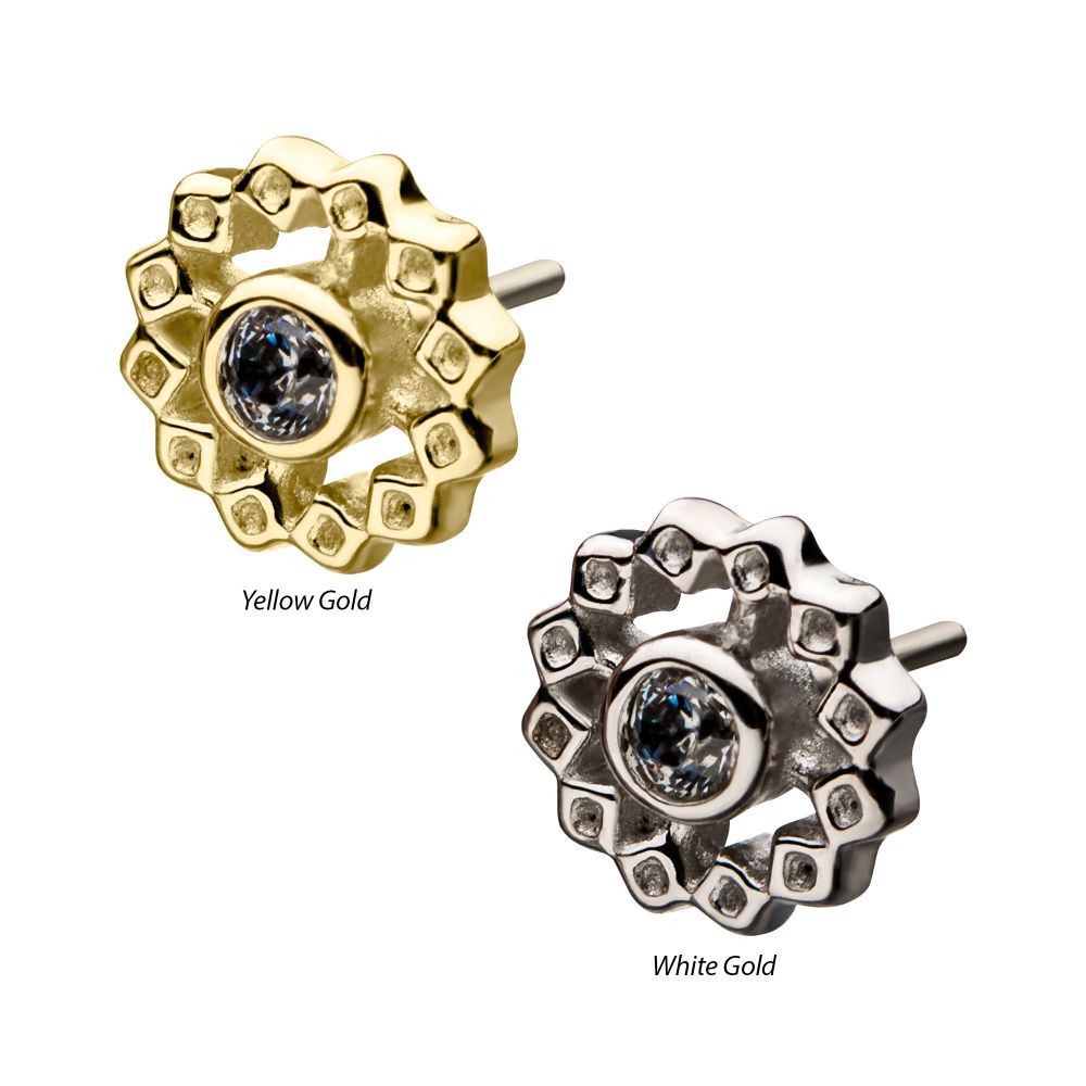 14Kt Gold Threadless Bezel Set Gem Flower Top