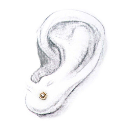 14Kt Gold Threadless Bezel Set Gem Flower Top