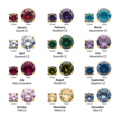 14Kt-Gold Threadless with Birthstone Prong Set Top