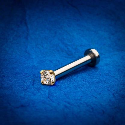 14Kt Yellow Gold Threadless with Prong Set Genuine Diamond Top