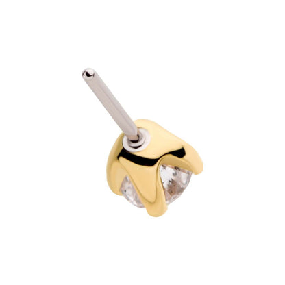 14Kt Yellow Gold Threadless with Prong Set Genuine Round Diamond Top