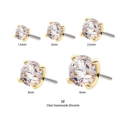 14Kt Yellow Gold Threadless with Prong Set Round Swarovski Top