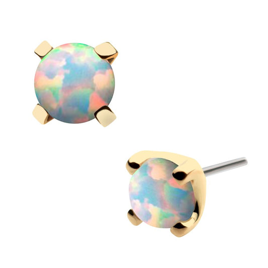 14kt Yellow Gold Threadless with 4-Prong Set White Opal Top