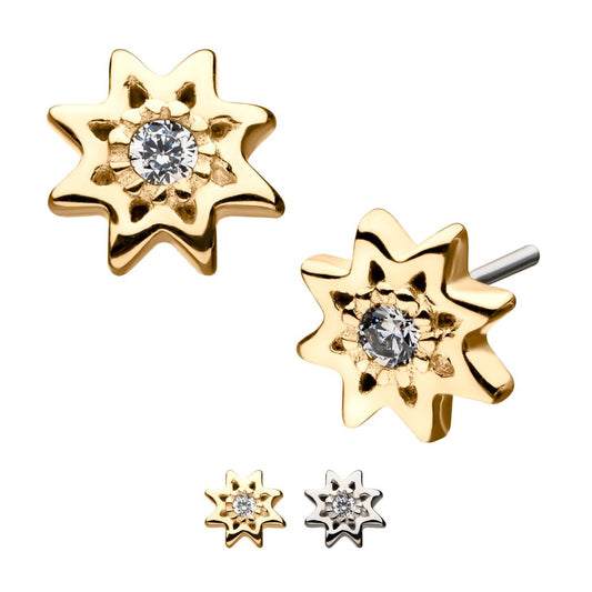 14kt Gold Threadless Round Clear CZ Sun Top