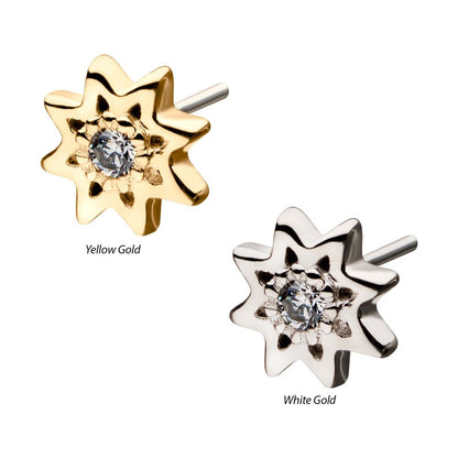 14kt Gold Threadless Round Clear CZ Sun Top