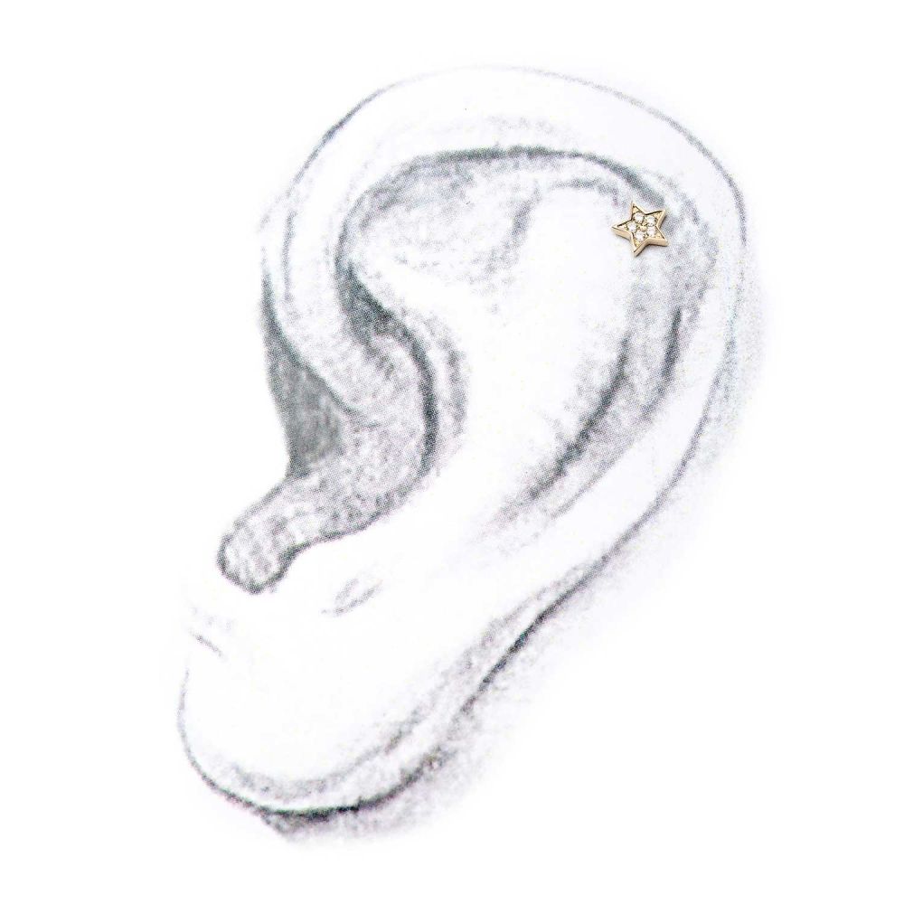 14kt Gold Threadless Round Clear CZ Sun Top