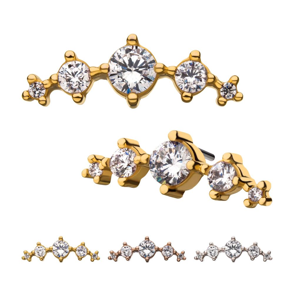 14Kt Gold Threadless 5-Clear CZ Top