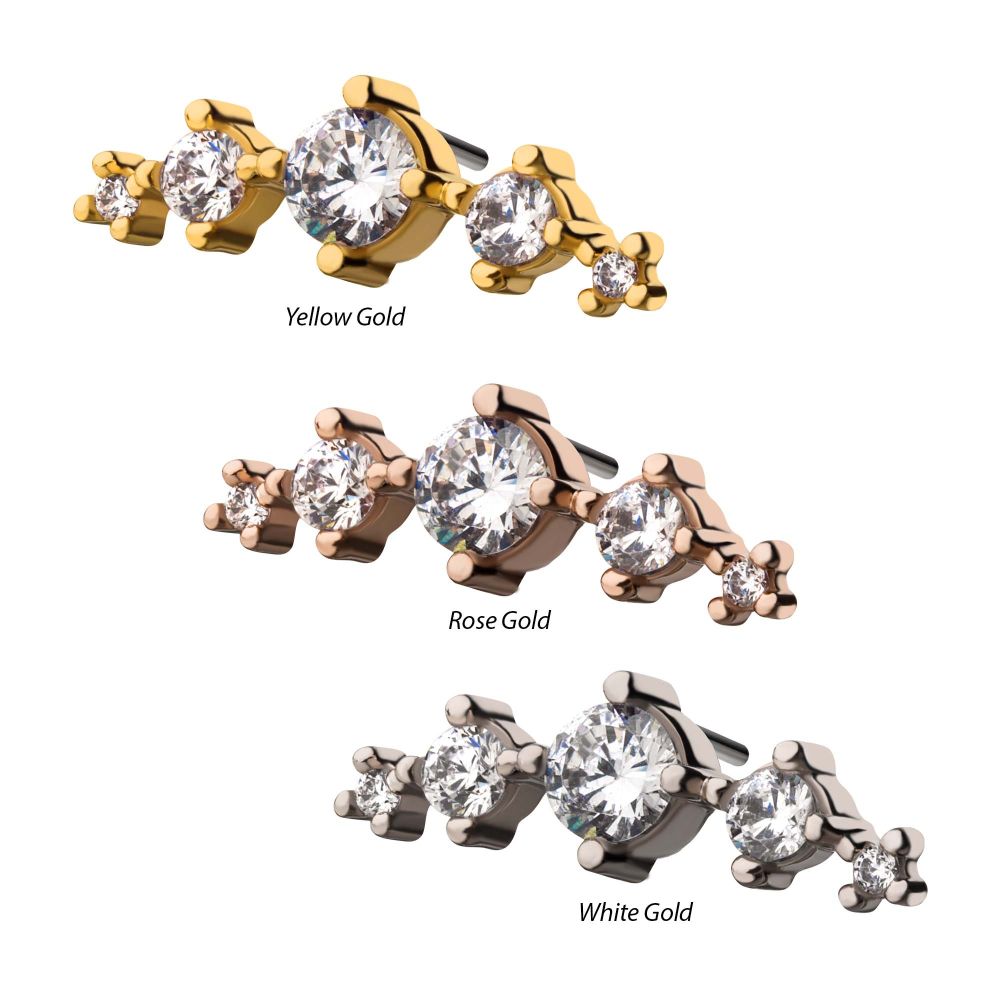 14Kt Gold Threadless 5-Clear CZ Top