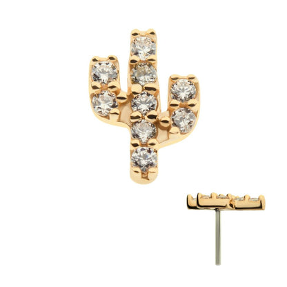 14Kt Yellow Gold Threadless with Prong Set 9 Round Clear CZ Cactus Top
