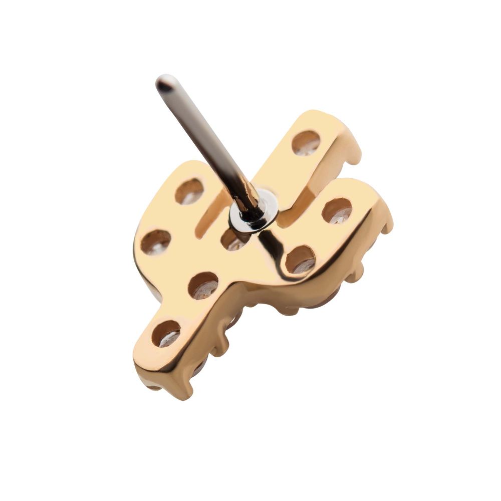 14Kt Yellow Gold Threadless with Prong Set 9 Round Clear CZ Cactus Top