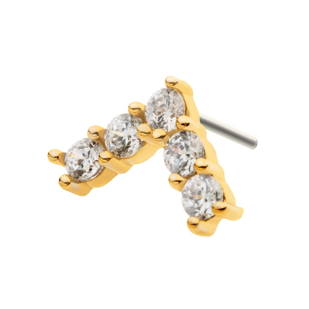 14Kt Yellow Gold Threadless with Prong Set 5 Round Clear CZ Triangle Top