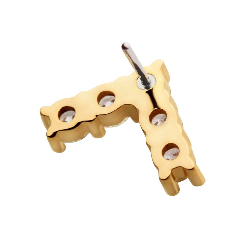 14Kt Yellow Gold Threadless with Prong Set 5 Round Clear CZ Triangle Top