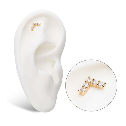 14Kt Yellow Gold Threadless with Prong Set 5 Round Clear CZ Triangle Top