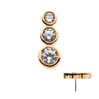 14Kt Yellow Gold Threadless with Bezel Set 3 Clear CZ Cluster Top