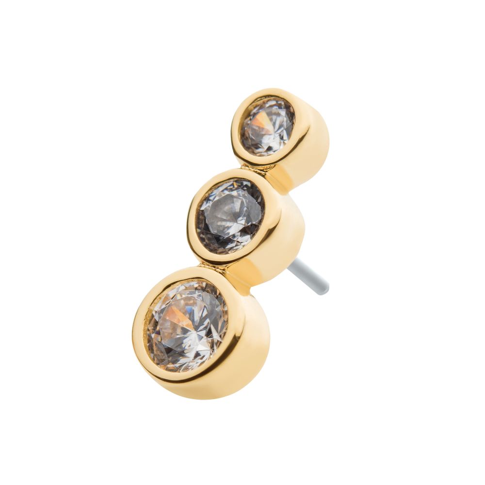 14Kt Yellow Gold Threadless with Bezel Set 3 Clear CZ Cluster Top