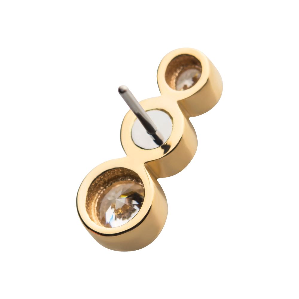 14Kt Yellow Gold Threadless with Bezel Set 3 Clear CZ Cluster Top