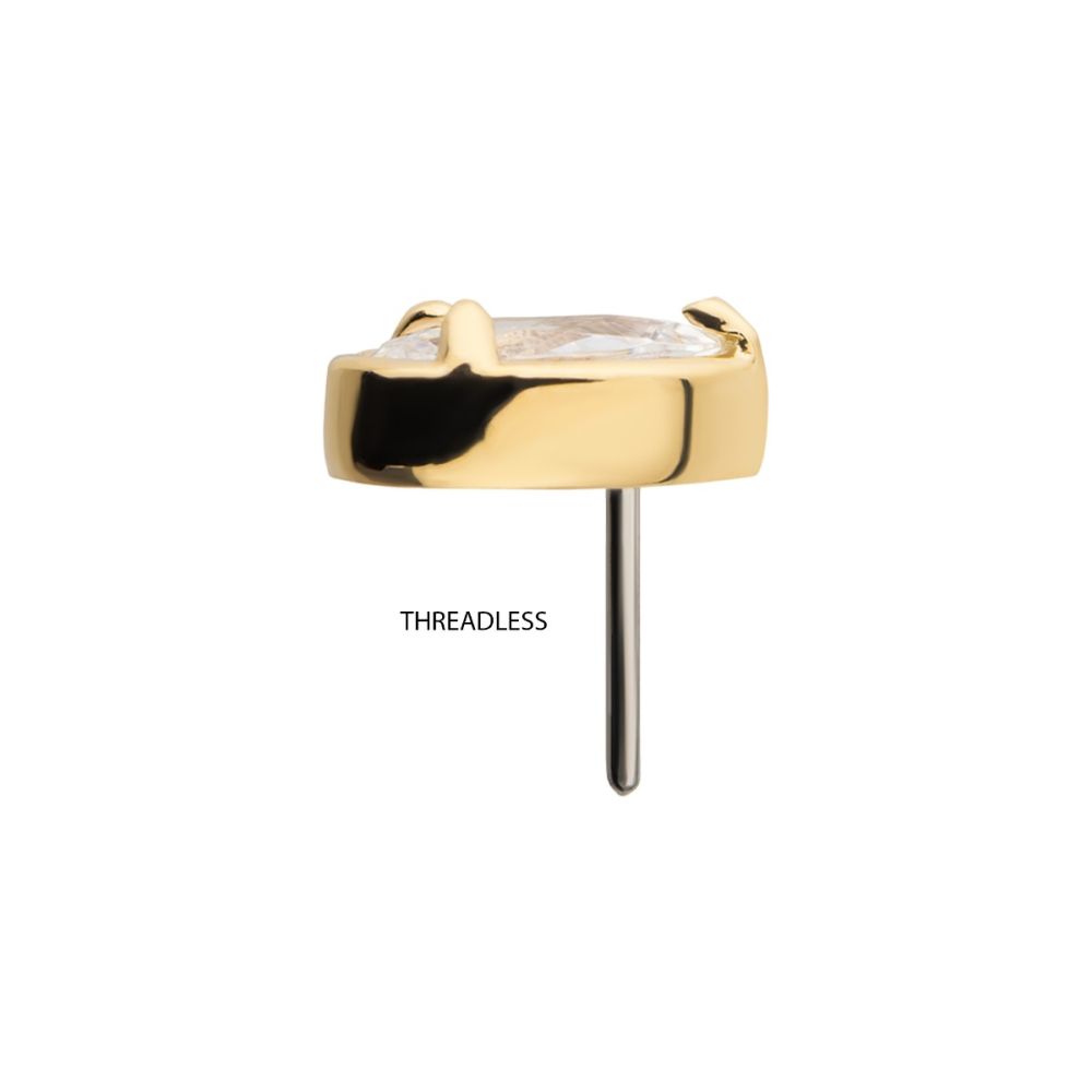 14Kt Gold Threadless with Prong Set Pear-Shaped CZ/Synthetic Opal/Stone Top