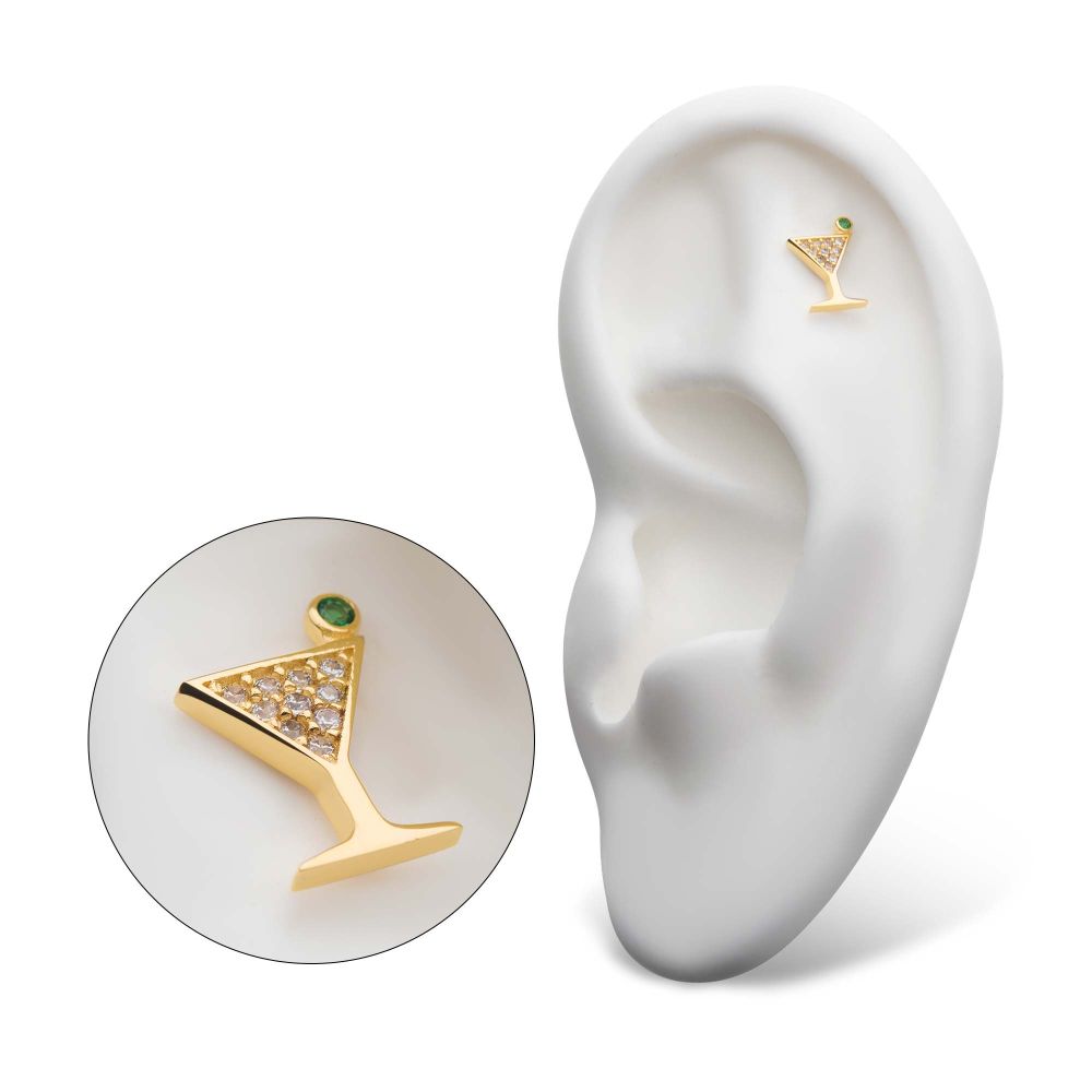 14Kt Yellow Gold Threadless with Pave Set Round Clear CZ and Olive Green CZ Martini Top