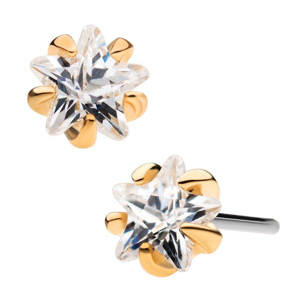 14Kt Yellow Gold Threadless with 5-Prong Set Clear CZ Star Top