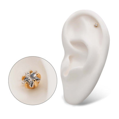 14Kt Yellow Gold Threadless with 5-Prong Set Clear CZ Star Top