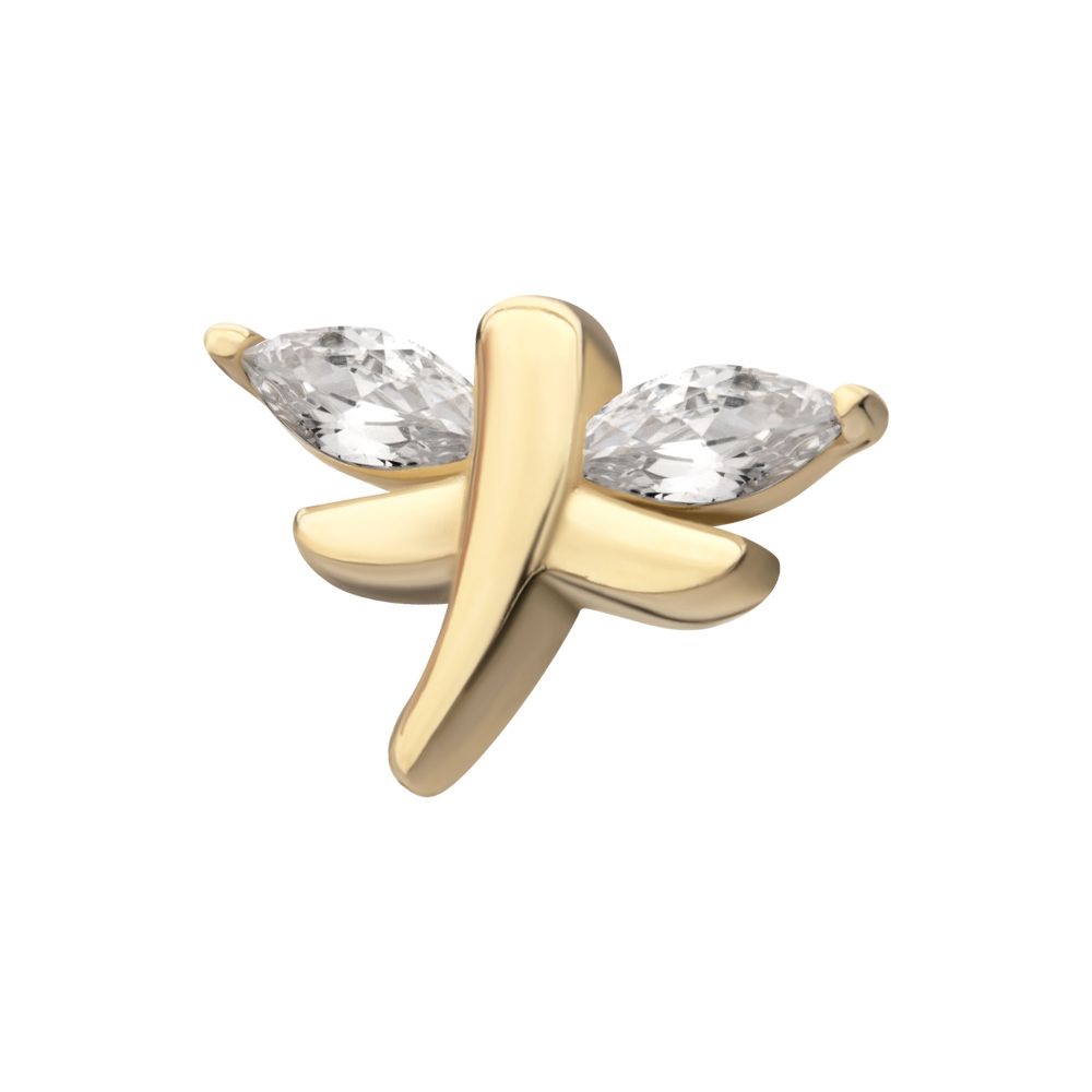 14Kt Gold Threadless Dragonfly with Prong Set Marquise Gem Top