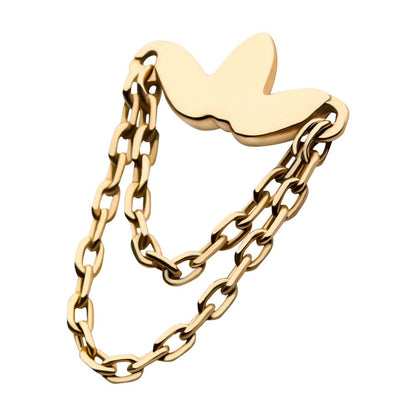 14Kt Yellow Gold Threadless Flower Top with 2 Dangling Chains