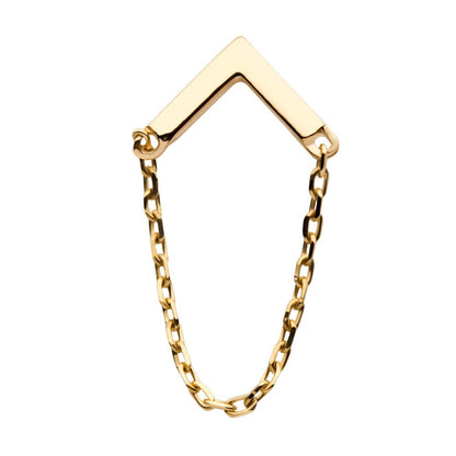 14Kt Yellow Gold Threadless Chevron Top with Dangling Chain