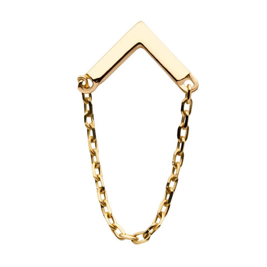 14Kt Yellow Gold Threadless Chevron Top with Dangling Chain
