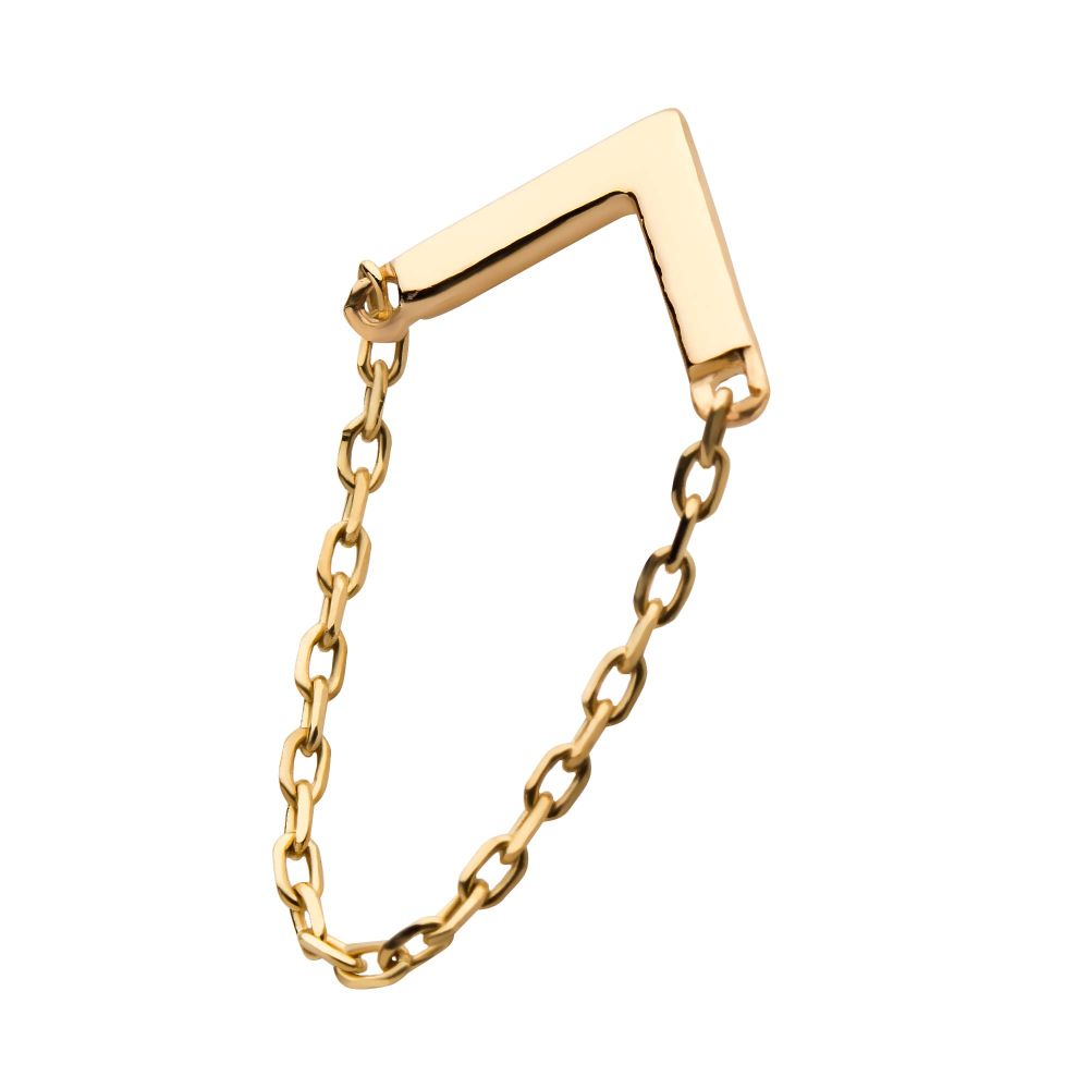 14Kt Yellow Gold Threadless Chevron Top with Dangling Chain