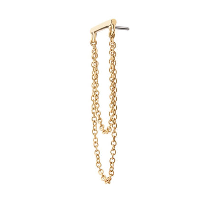 14Kt Gold Threadless Bar Top with 2-Tier Chain Dangle