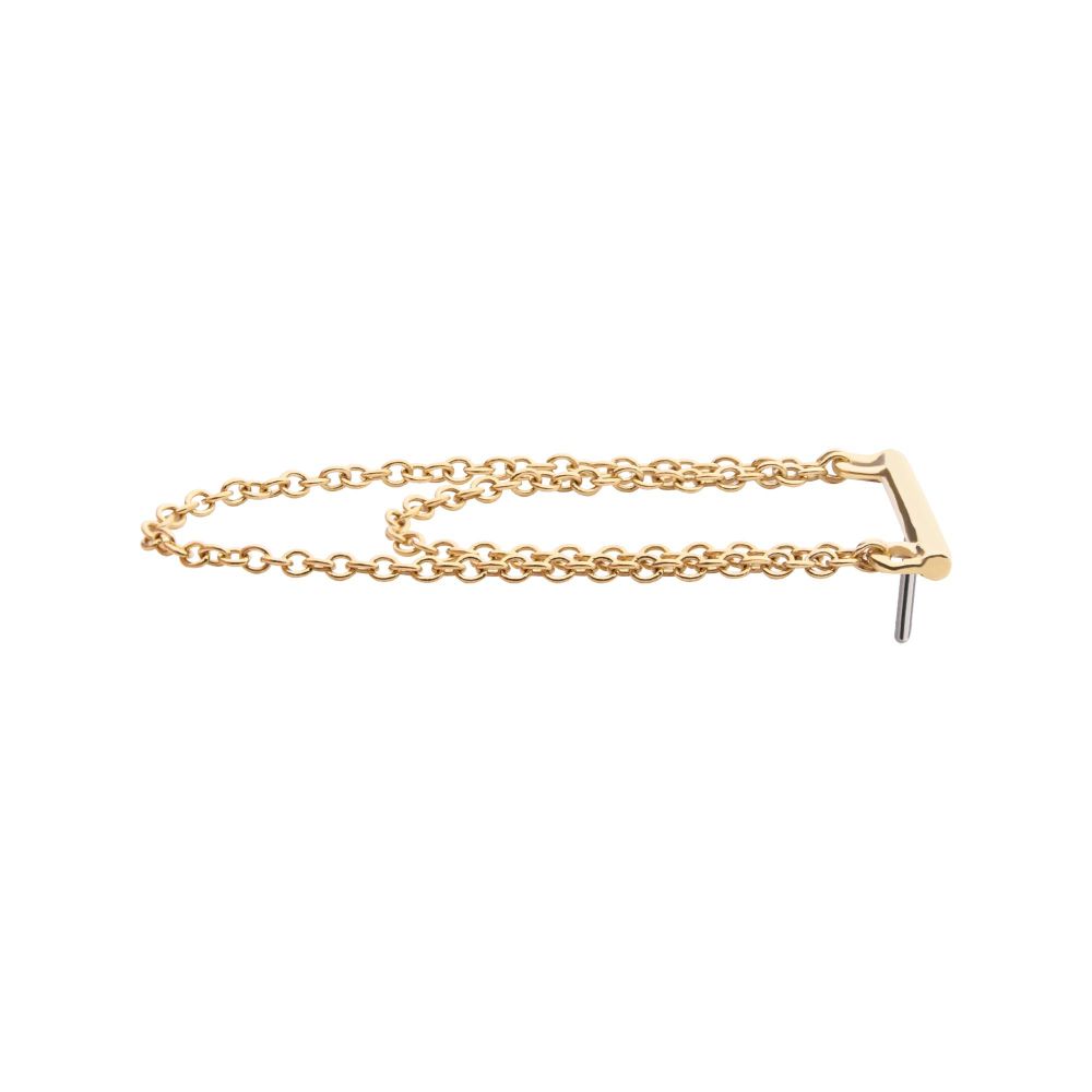 14Kt Gold Threadless Bar Top with 2-Tier Chain Dangle