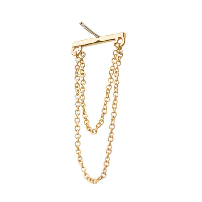 14Kt Gold Threadless Bar Top with 2-Tier Chain Dangle