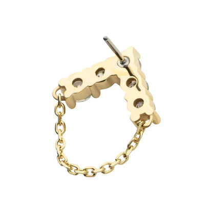 14Kt Yellow Gold Threadless 5 Round Prong Set CZ Chevron Shape Top with Dangle Chain