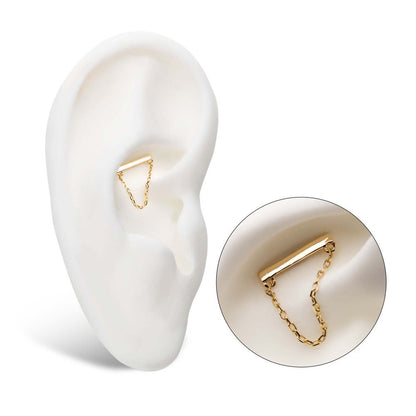 14Kt Yellow Gold Threadless Bar Top with Dangling Chain