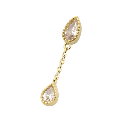 14Kt Yellow Gold Threadless Double Teardrop CZ Dangle Chain Top