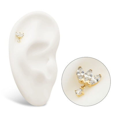 14Kt Gold Threadless 3 Cluster Fan Shape Marquise CZ/Opal Top with Dangle Prong Set CZ/Opal