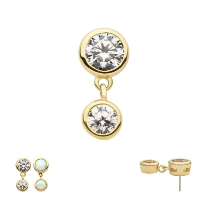 14Kt Gold Threadless Double Bezel Set Round CZ Dangle Top