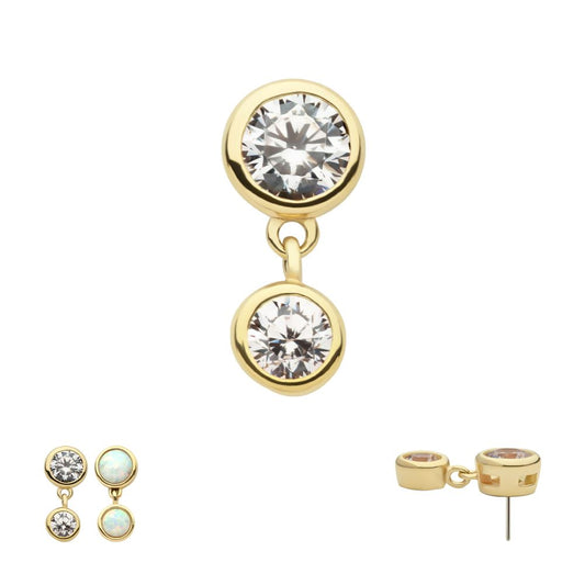 14Kt Gold Threadless Double Bezel Set Round CZ Dangle Top