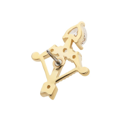 14Kt Yellow Gold Threadless Cupid's Bow & Arrow Top with Prong Set Round & Heart Clear CZ