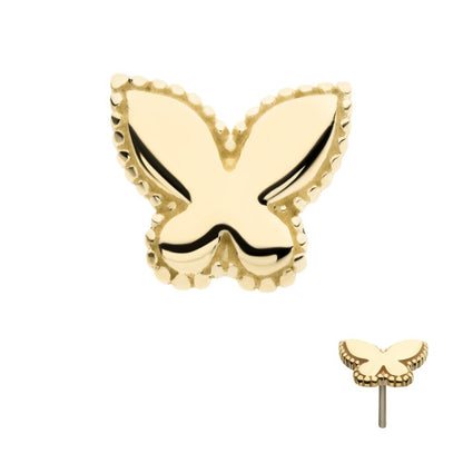 14Kt Yellow Gold Threadless Beaded Edge Butterfly Top