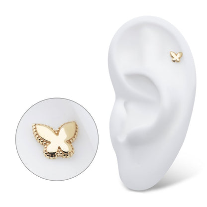 14Kt Yellow Gold Threadless Beaded Edge Butterfly Top