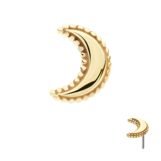 14Kt Yellow Gold Threadless Beaded Edge Crescent Moon Top