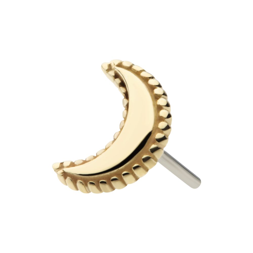 14Kt Yellow Gold Threadless Beaded Edge Crescent Moon Top