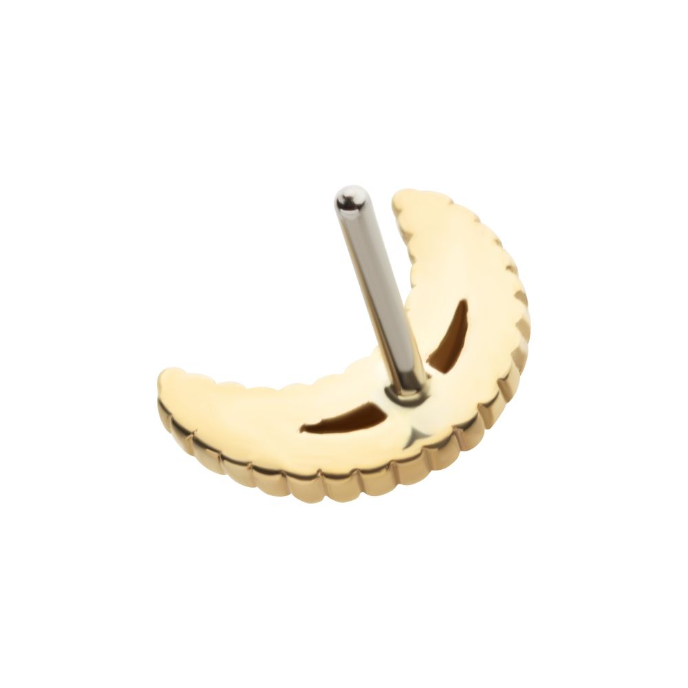 14Kt Yellow Gold Threadless Beaded Edge Crescent Moon Top