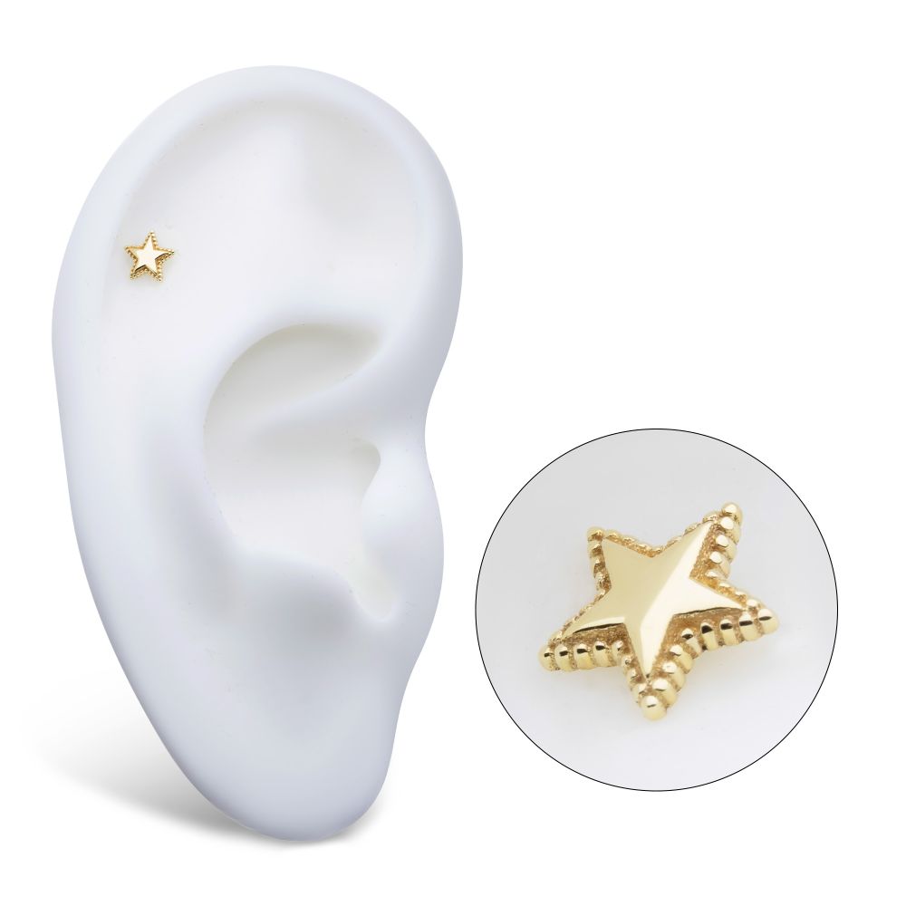 14Kt Yellow Gold Threadless Beaded Edge Star Top