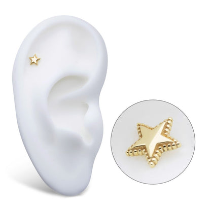 14Kt Yellow Gold Threadless Beaded Edge Star Top