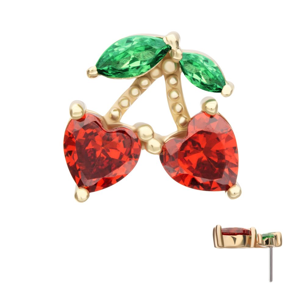 14Kt Yellow Gold Threadless Cherry Heart Leaf Top