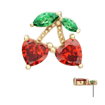 14Kt Yellow Gold Threadless Cherry Heart Leaf Top