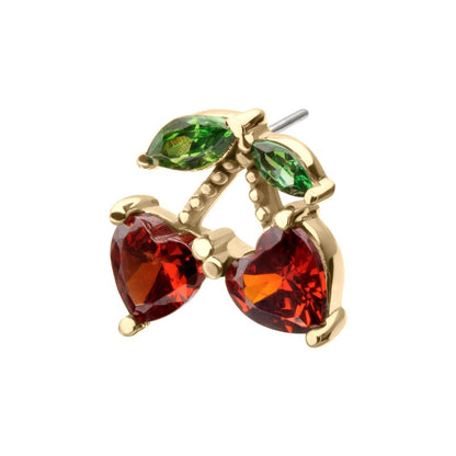 14Kt Yellow Gold Threadless Cherry Heart Leaf Top